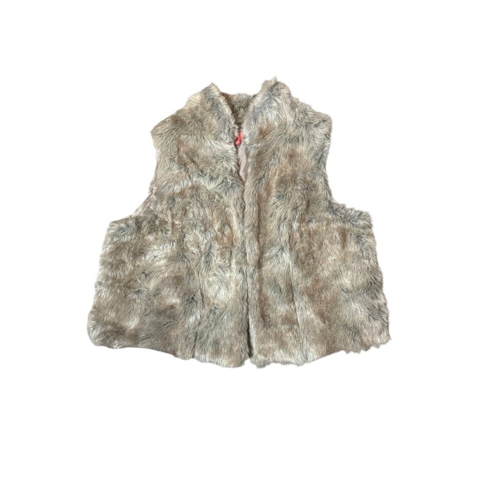 Elle Womens Acrylic Blend Faux Fur Open Front Vest Grey Brown Multi Size 1X EUC